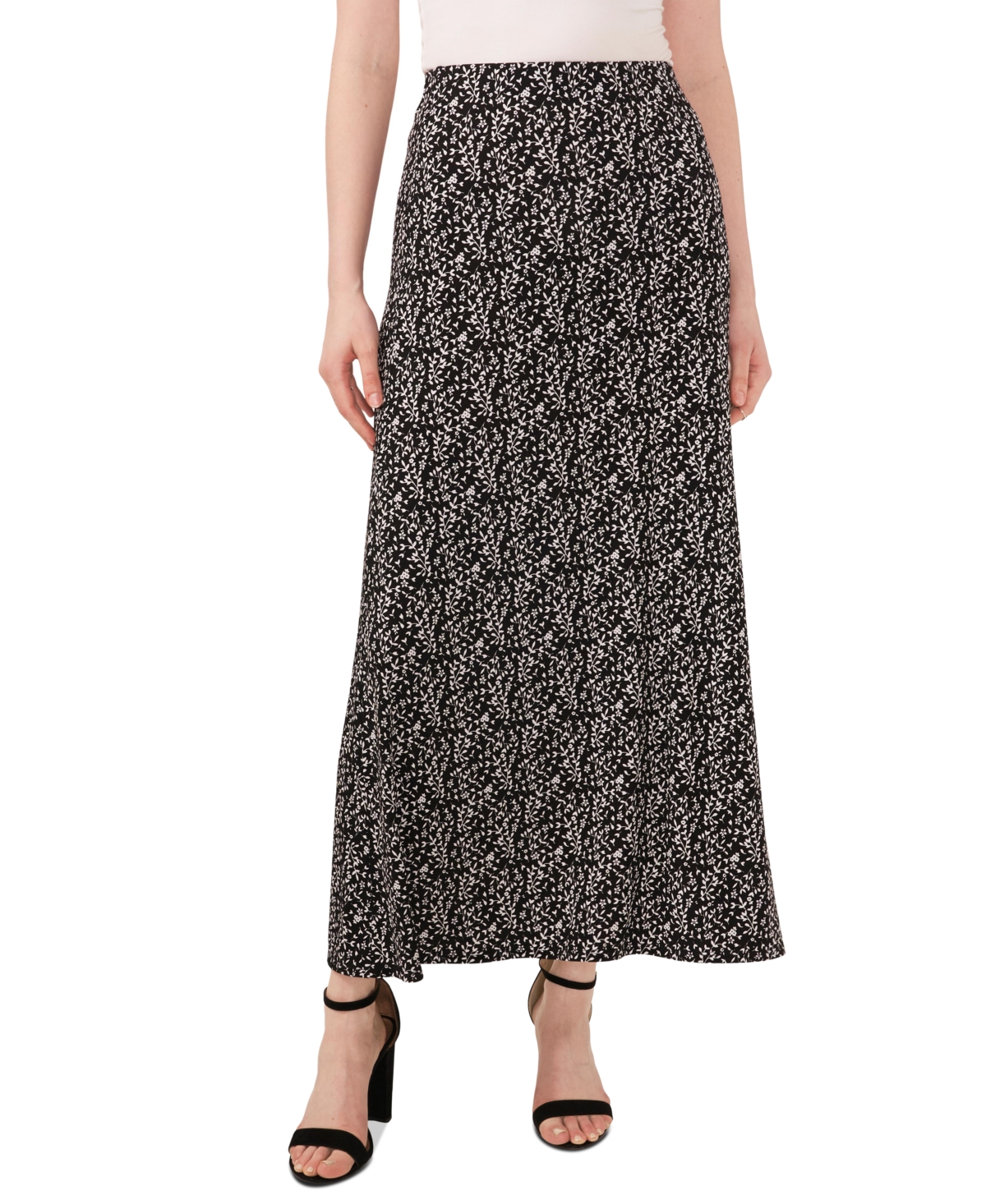 Women's Floral Pull-On Maxi Skirt - Rich Black