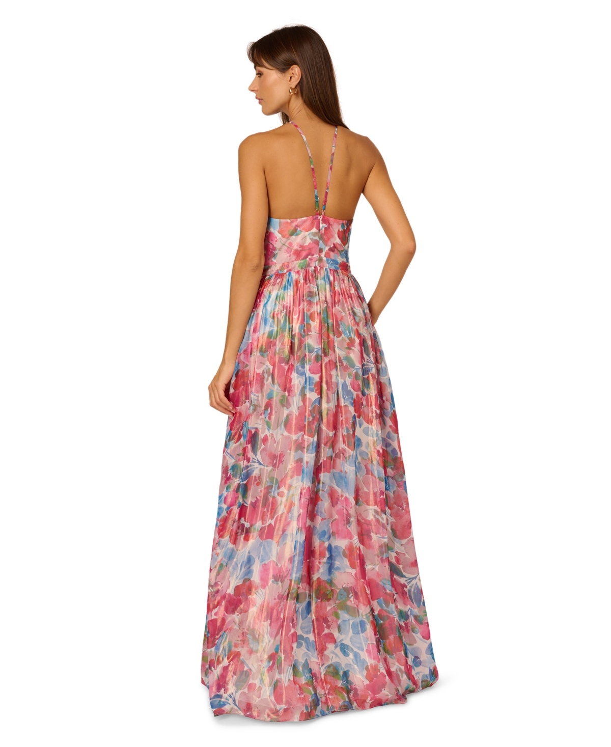 Shop Adrianna By Adrianna Papell Women's Foiled Chiffon Maxi Dress In Pink Multi