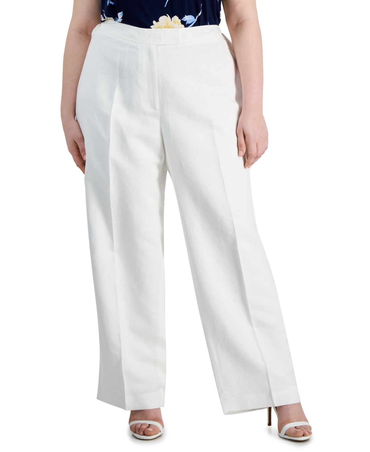 Shop Anne Klein Plus Size High Rise Fly-front Wide-leg Pants In Bright White