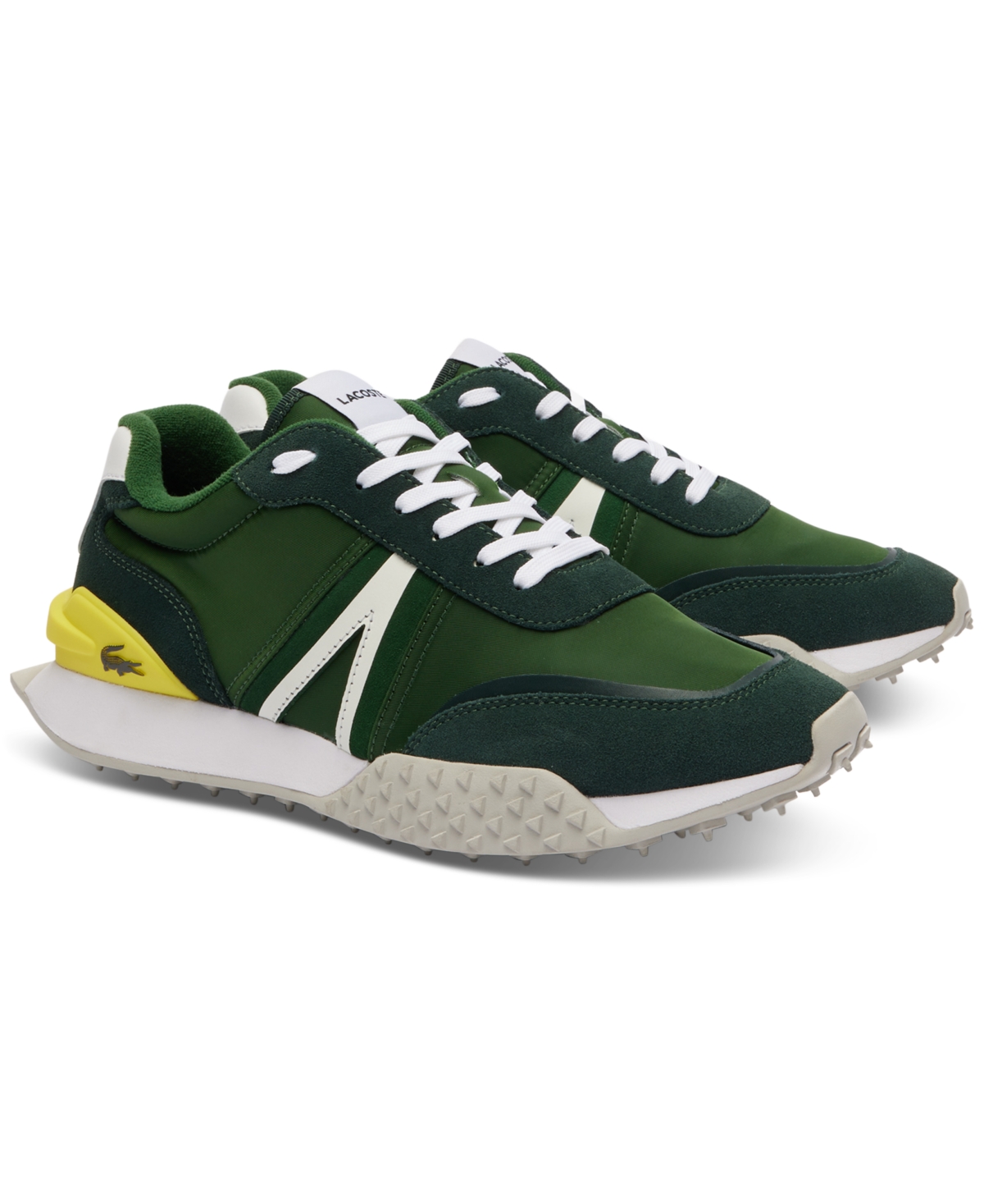 Shop Lacoste Men's L-spin Deluxe Lace-up Sneakers In Ab Drk Green,yellow