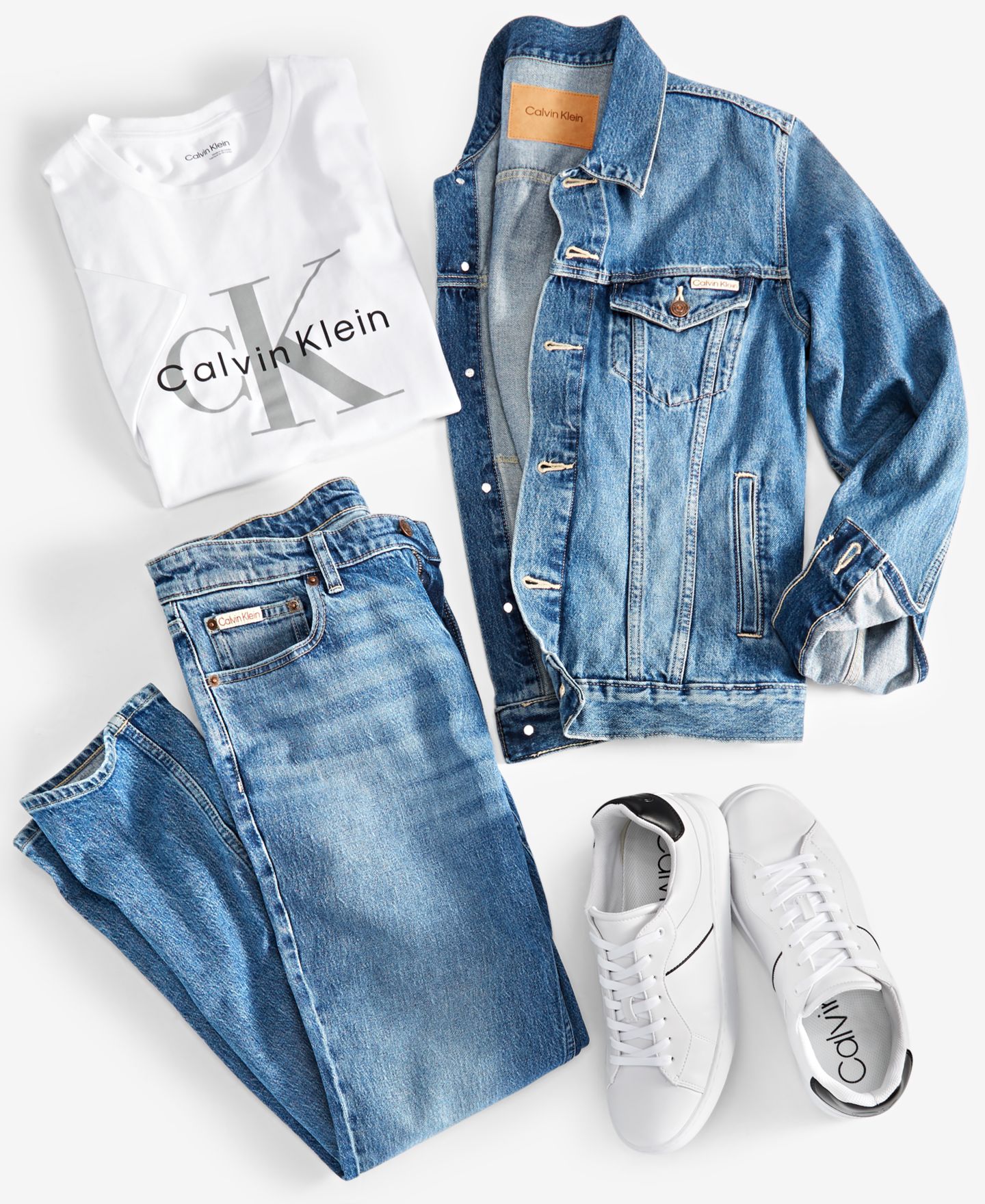 Мужские комплекты Calvin Klein Trucker Jacket, Logo Crewneck T-Shirt & Slim-Fit Stretch Jeans, цвет: Синий, вариант 1 — фото 3