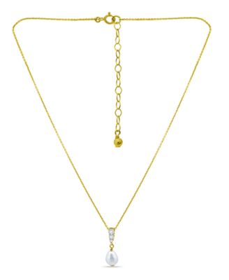 White Cultured Pearl and Cubic Zirconia Pendant Necklace