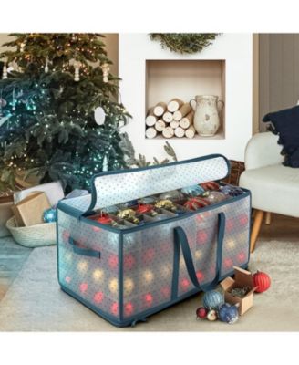 Large Christmas Ornament Storage Box with Adjustable Dividers - Holds 128 Ornaments or Decorations