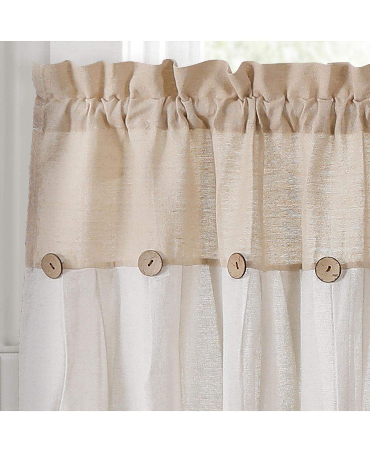Button Kitchen Tier Window Curtain Panels - Linen