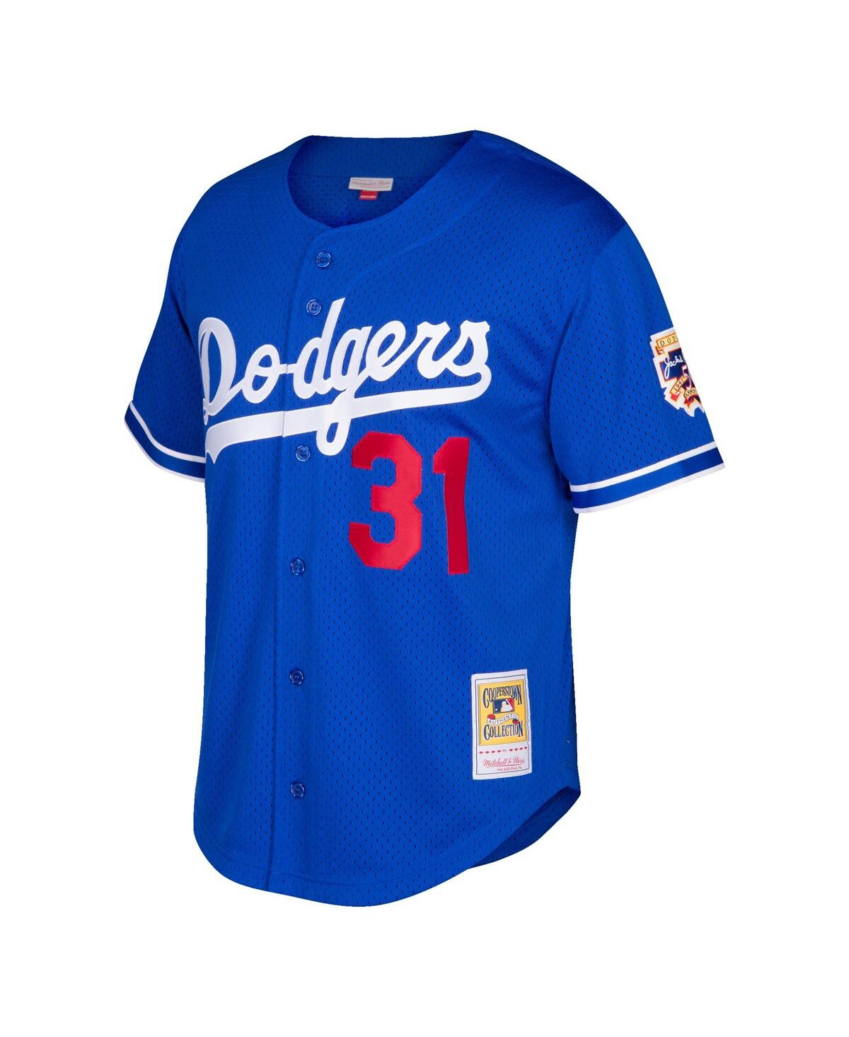 Men's Mitchell & Ness Mike PiazzaLos Angeles Dodgers Cooperstown Collection Mesh Batting Practice Button-Up Jersey - Royal