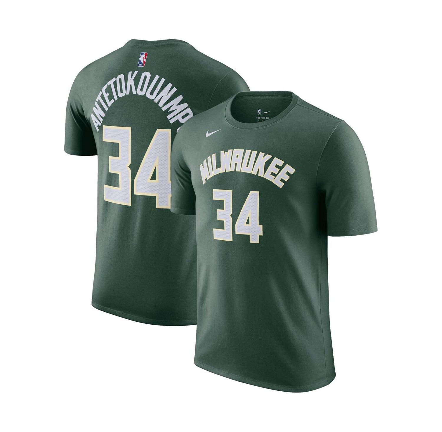Men's Giannis Antetokounmpo Hunter Green Milwaukee Bucks Icon 2022/23 Name and Number T-shirt