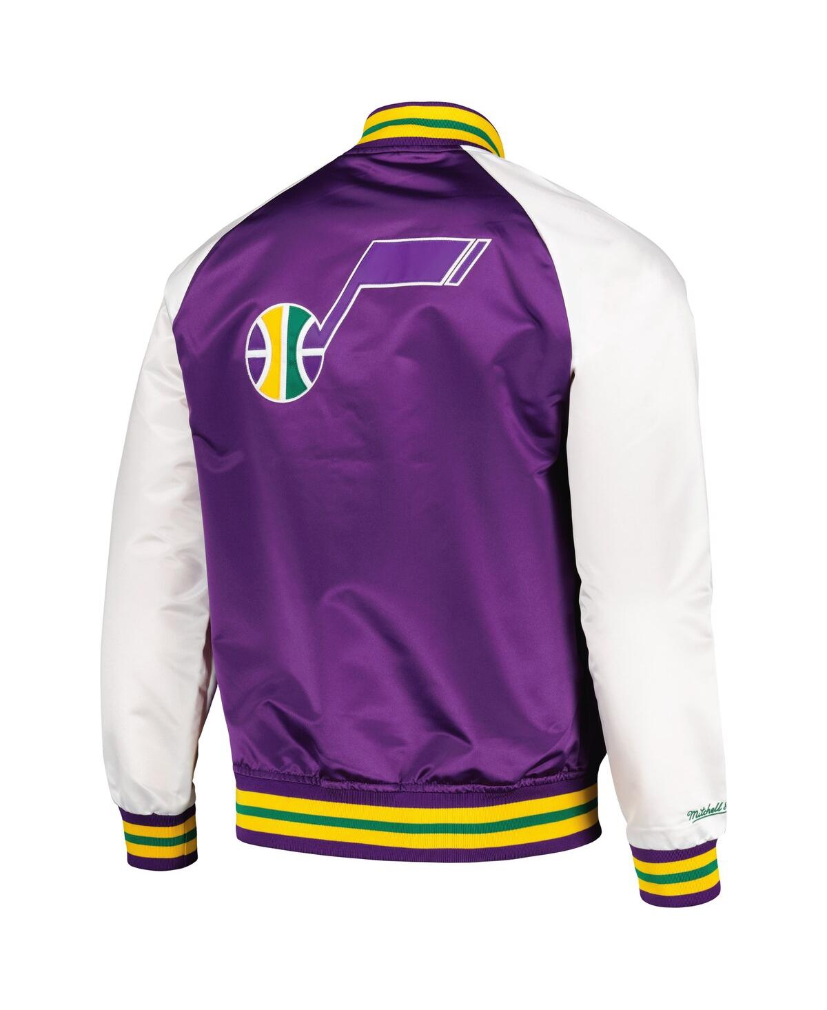 Men's Mitchell & NessUtah Jazz Double Clutch Satin Raglan Full-Snap Jacket - Purple