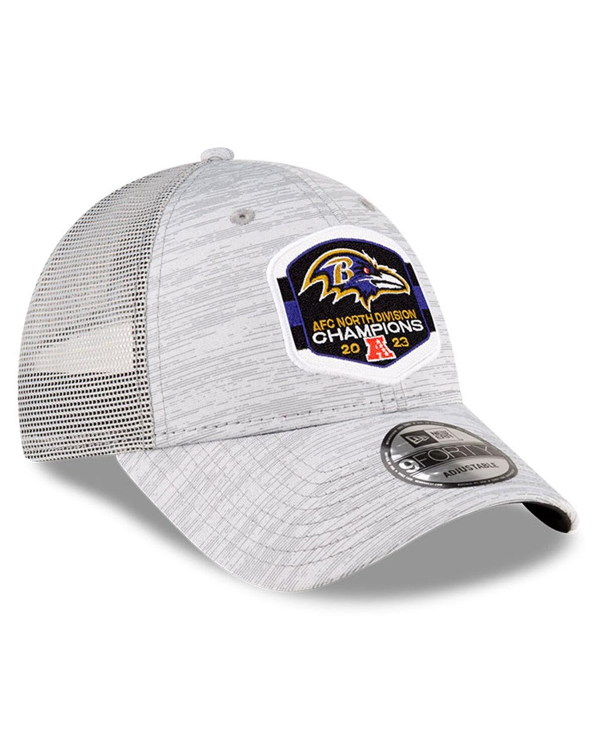 Men's New EraBaltimore Ravens 2023 Afc North Division Champions Locker Room Trophy Collection Trucker 9FORTY Adjustable Hat - Heather Gr
