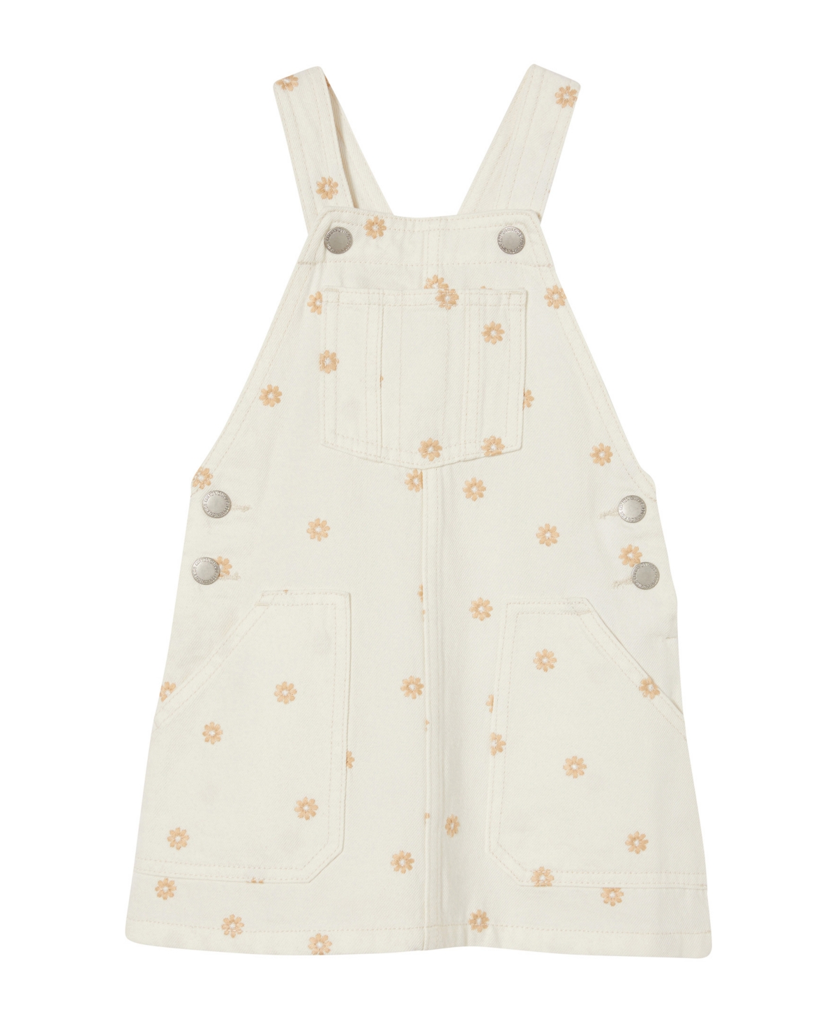 Cotton On Babies' Toddler Girls Alice Denim Pinafore Dress In Ecru,floral Embroidery