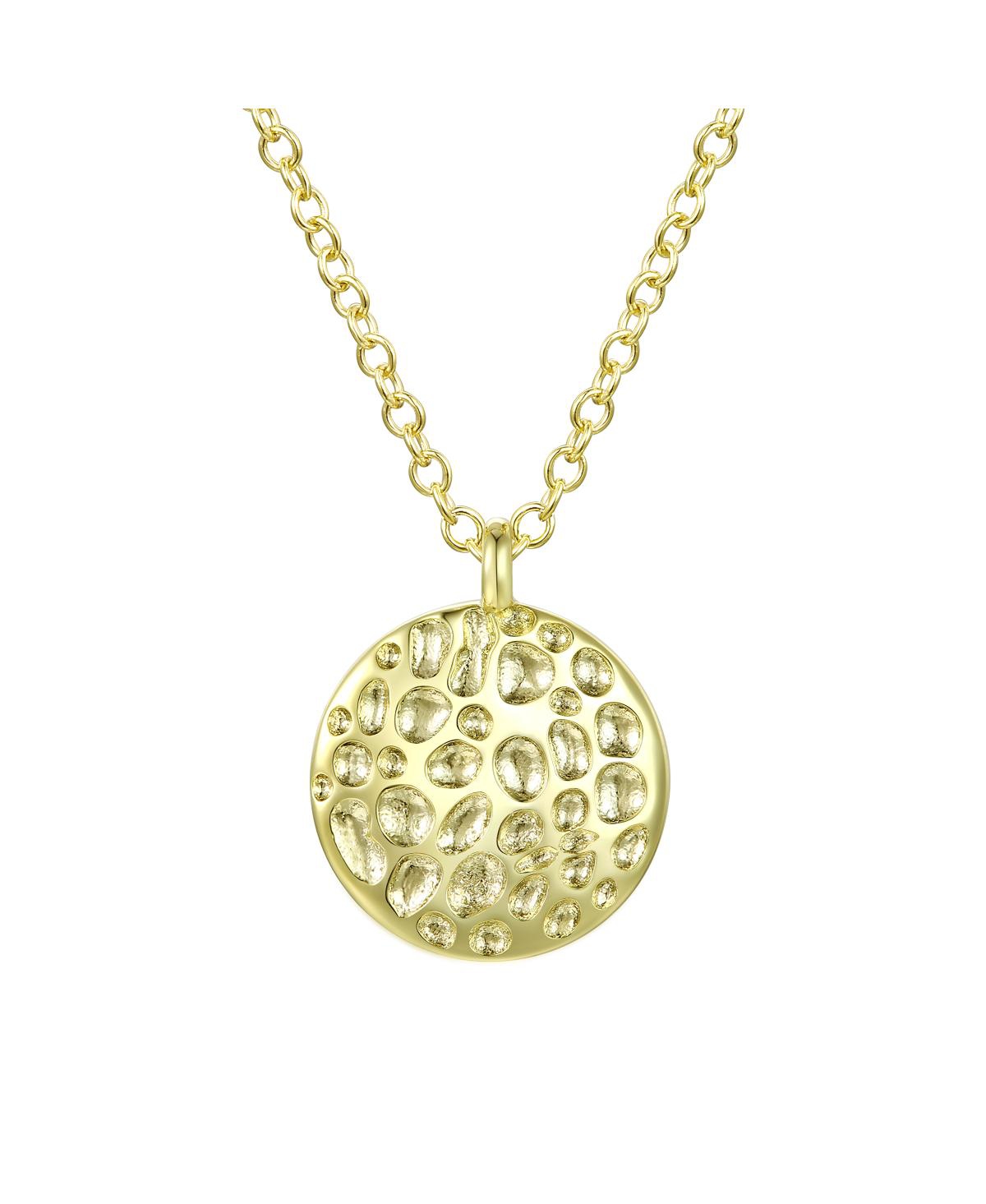 RACHEL GLAUBER CLASSIC 14K GOLD PLATED ROUND SHAPED ENGRAVED PENDANT NECKLACE
