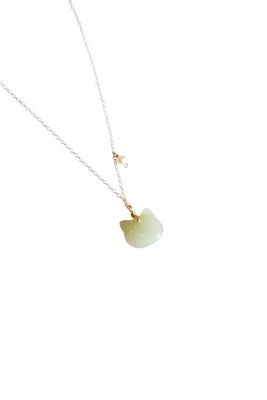 Choupette — Cat green jade pendant necklace