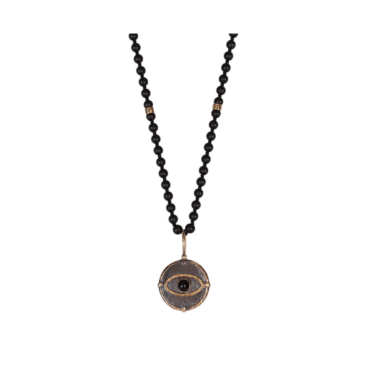 Men's Deep Consciousness - Matte Onyx Evil Eye Pendant Necklace - Black/bronze