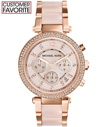 Michael Kors Women's Chronograph Parker Blush and Rose Gold-Tone Stainless Steel Bracelet Watch 39mm MK5896