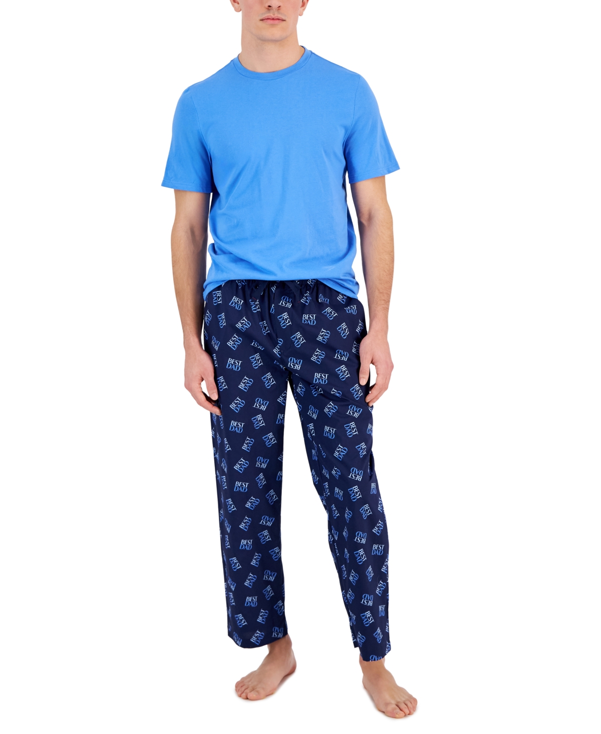 Men's 2-Pc. Solid T-Shirt & Best Dad Printed Pajama Pants Set, Created for Macy's - Fday Set