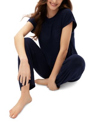 Gapbody Womens Ribbed Short Sleeve Pajama Top Drawstring Pajama Pants