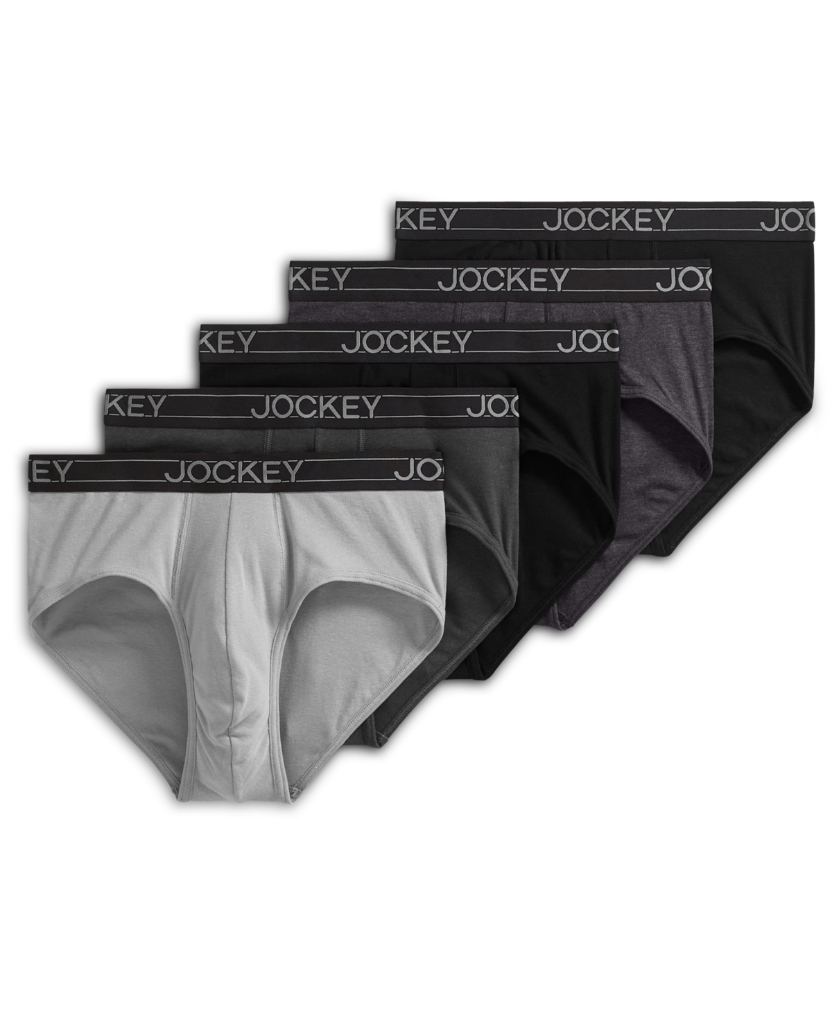 Shop Jockey Men's 5-pk. Lightweight Cotton-blend Logo Briefs In Black,charcoal Heather,trusted Pewter,qu