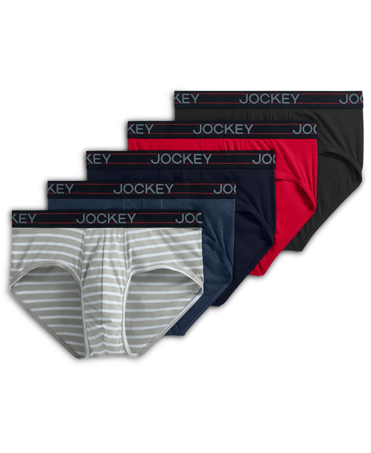 Shop Jockey Men's 5-pk. Lightweight Cotton-blend Logo Briefs In Navy Heather,racing Red,rough Blue,quart