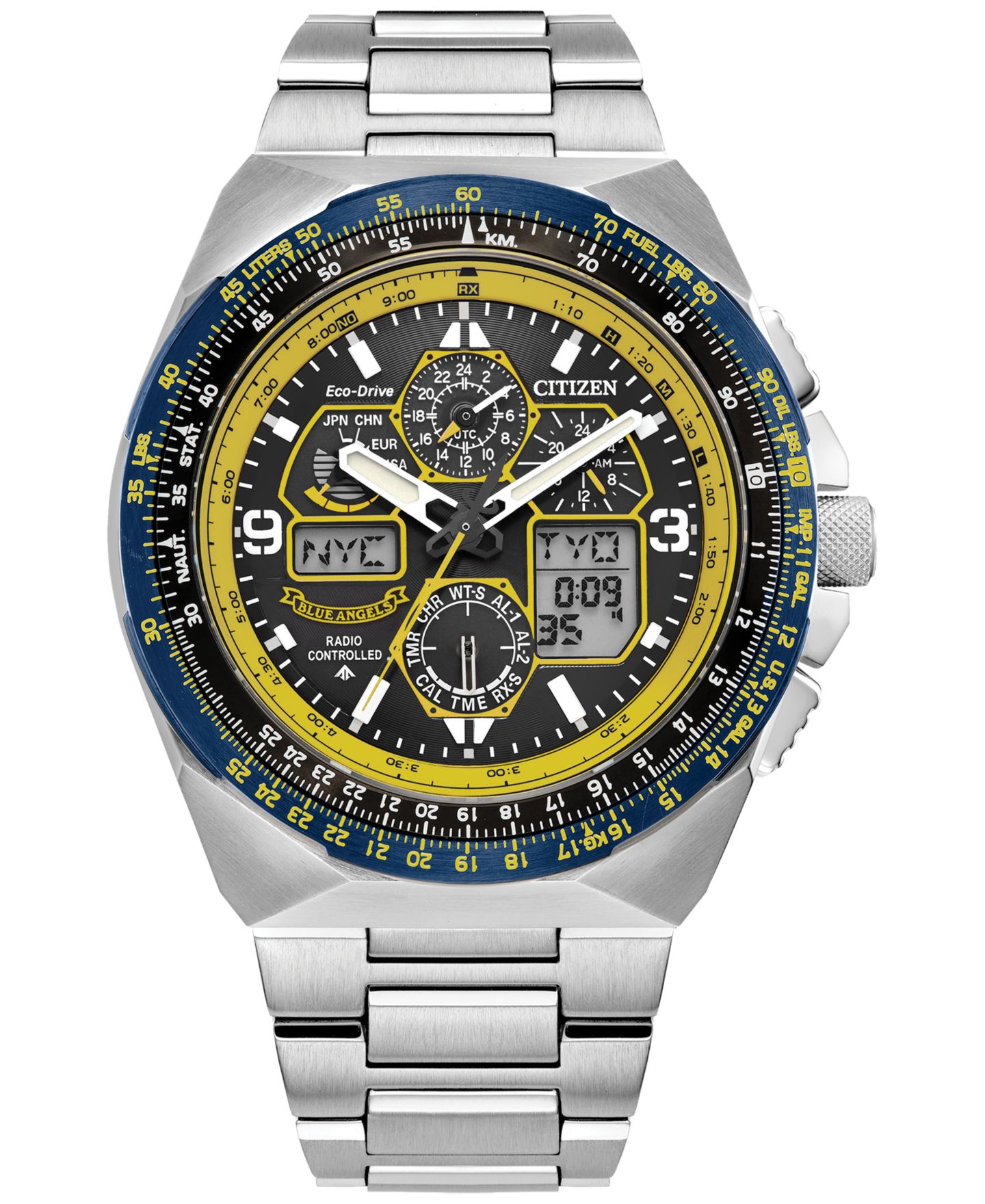 Мужские часы Citizen Eco-Drive Chronograph Promaster Skyhawk A-T Blue Angels Stainless Steel Bracelet Watch 46mm — фото 1