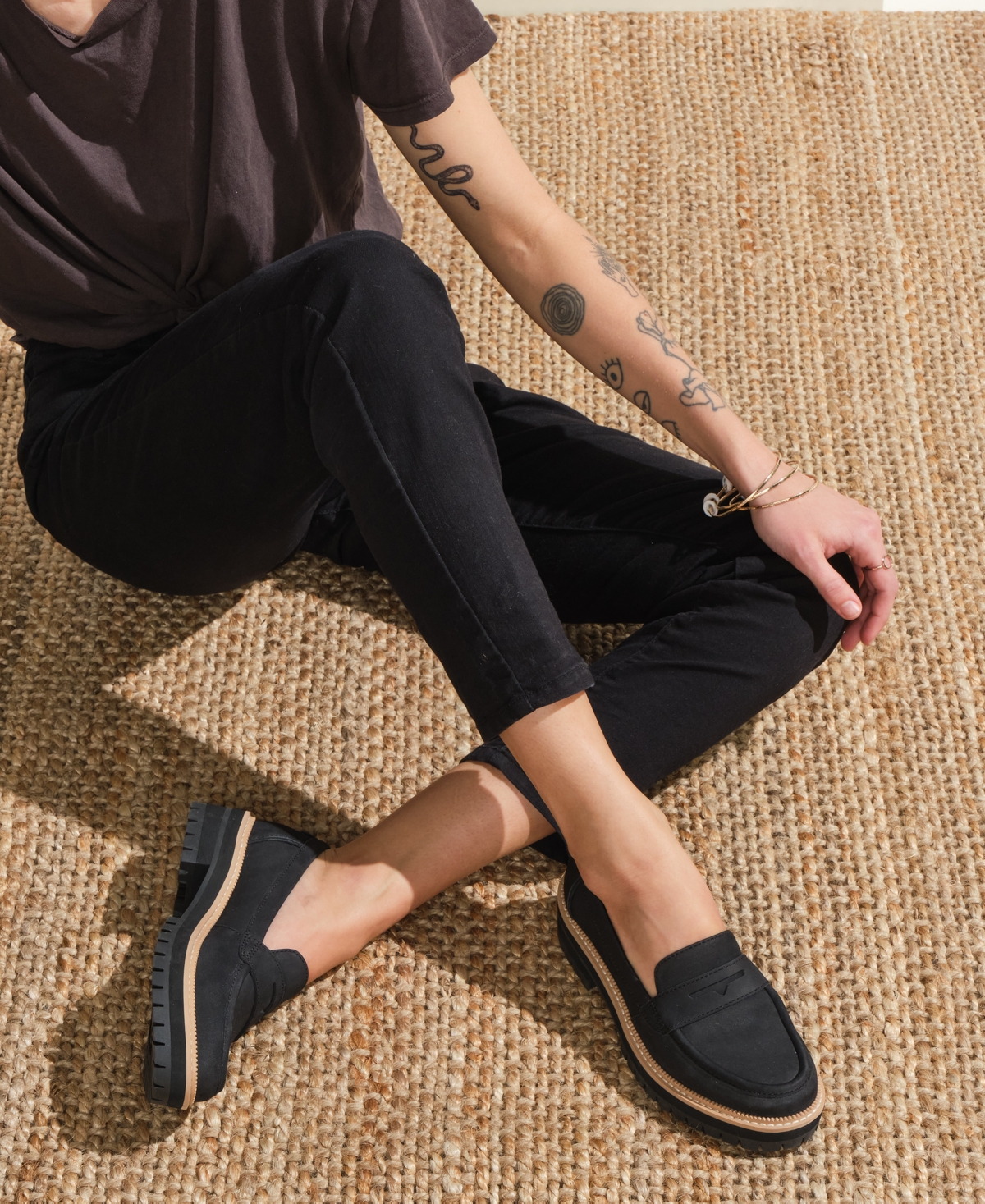 Toms Cara Platform Penny Loafer In Black Leather