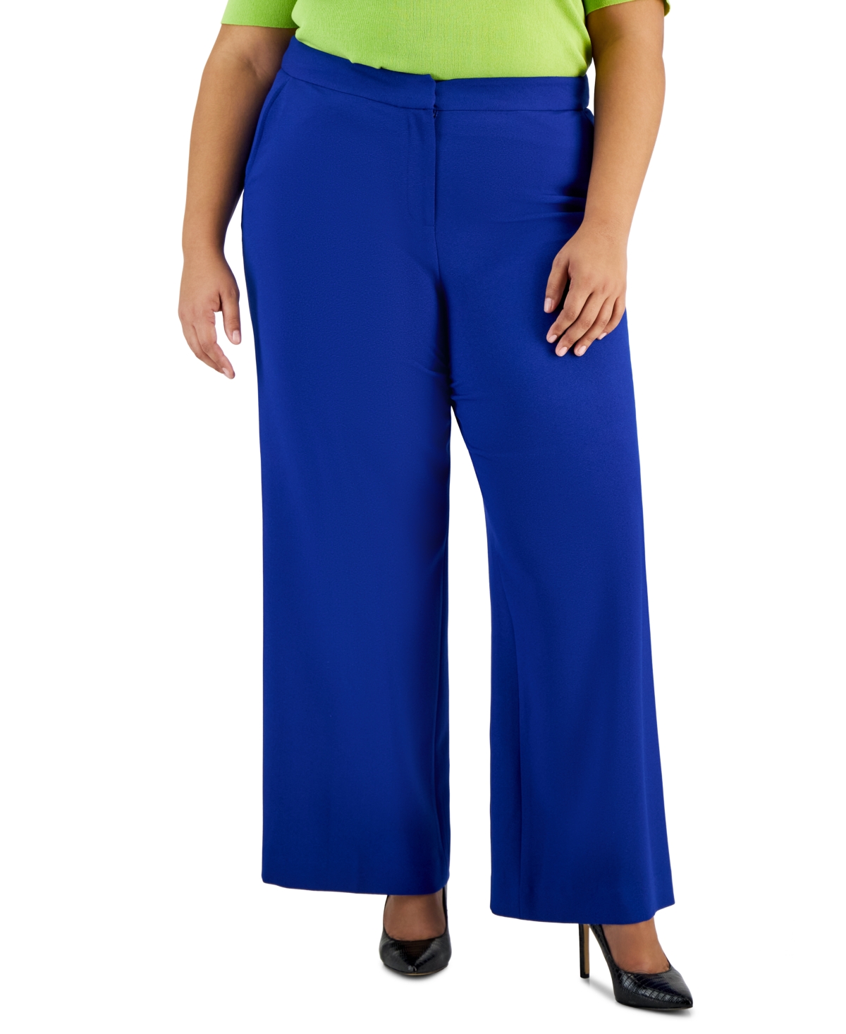 Shop Tahari Asl Plus Size Mid Rise Wide-leg Pants In Cobalt
