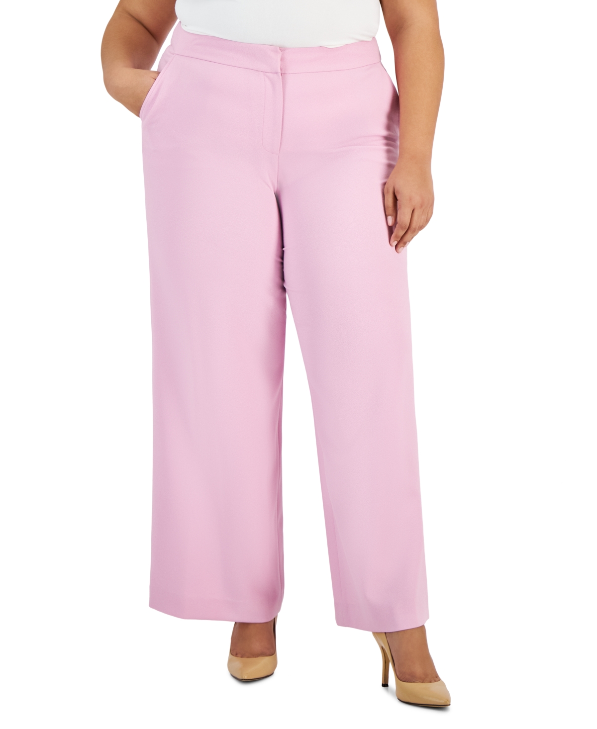 Plus Size Mid Rise Wide-Leg Pants - Pink Macaroon