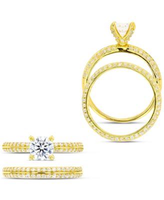 2-Pc. Set Cubic Zirconia Solitaire Ring & Complementing Band in 14k Gold-Plated Sterling Silver