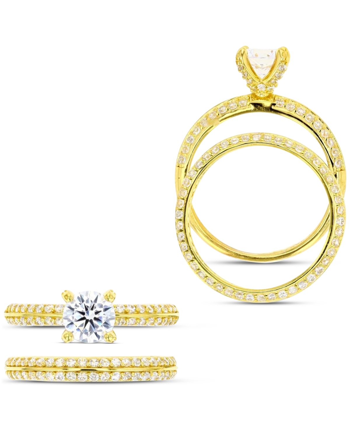 2-Pc. Set Cubic Zirconia Solitaire Ring & Complementing Band in 14kPlated Sterling Silver - Gold