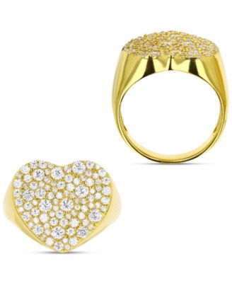Cubic Zirconia Cluster Heart Ring in 14k Gold-Plated Sterling Silver