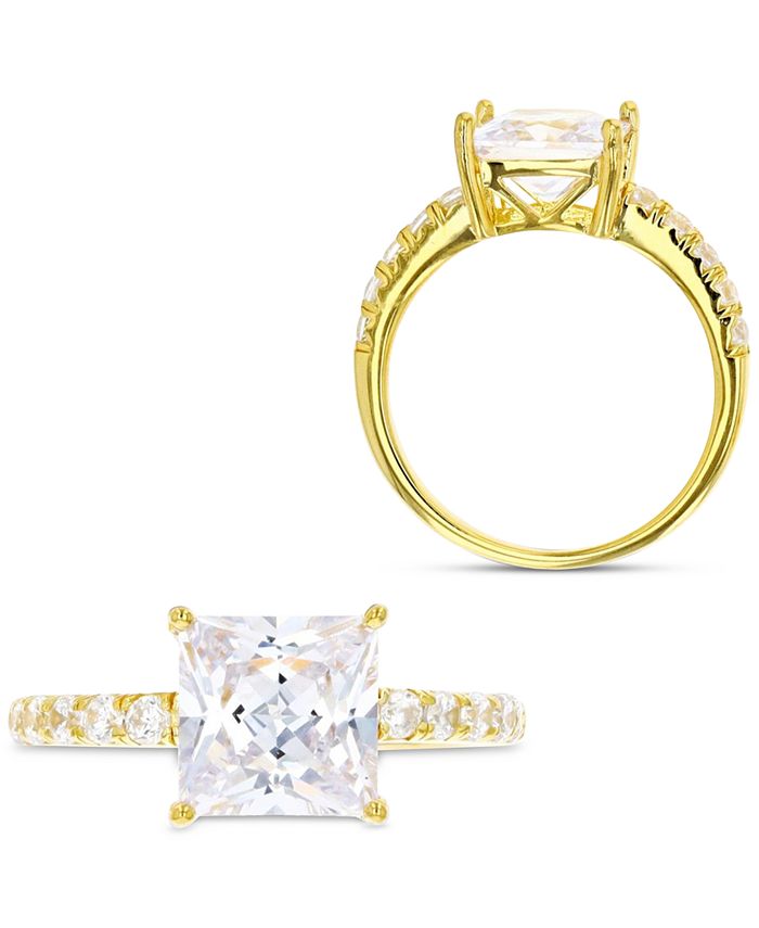 Bague En Argent 925 Plaqué Or - Cubic Zirconia Coussin 4mm - Taille US 8 - Neuf Sans Emballage