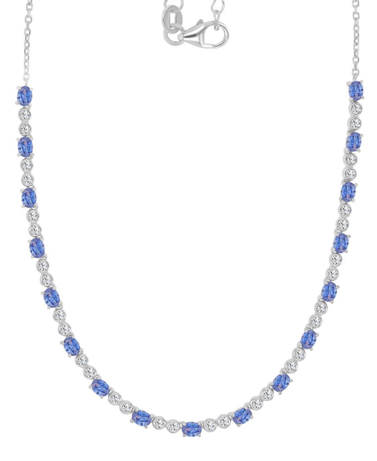 Shop Macy's Cubic Zirconia Oval & Round Tennis Necklace, 18" + 2" Extender In Blue