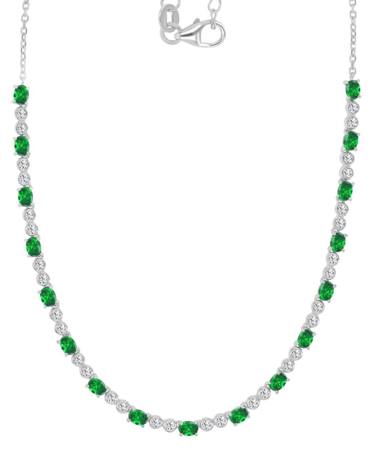 Shop Macy's Cubic Zirconia Oval & Round Tennis Necklace, 18" + 2" Extender In Green