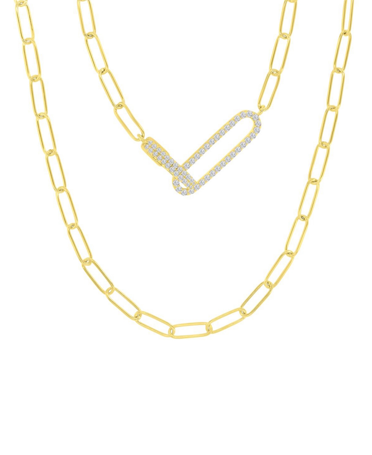 Shop Macy's Cubic Zirconia Pave Paperclip Link Chain Necklace, 17" + 2" Extender In Gold