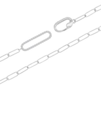 Cubic Zirconia Pav&eacute; Paperclip Link Chain Necklace, 17" + 2" extender
