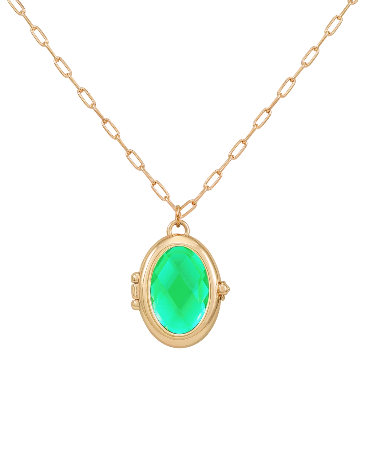 Guess Gold-tone Removable Stone Oval Locket Pendant Necklace, 18" + 3" Extender In Emerald