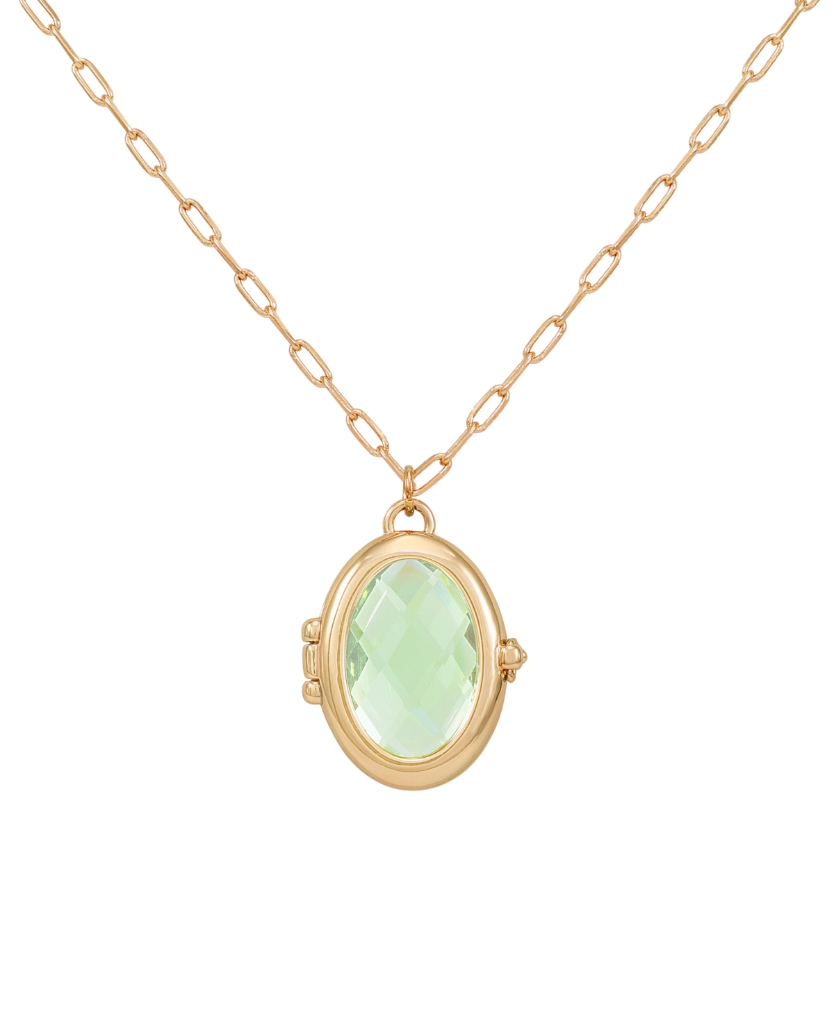 Guess Gold-tone Removable Stone Oval Locket Pendant Necklace, 18" + 3" Extender In Gold,peridot