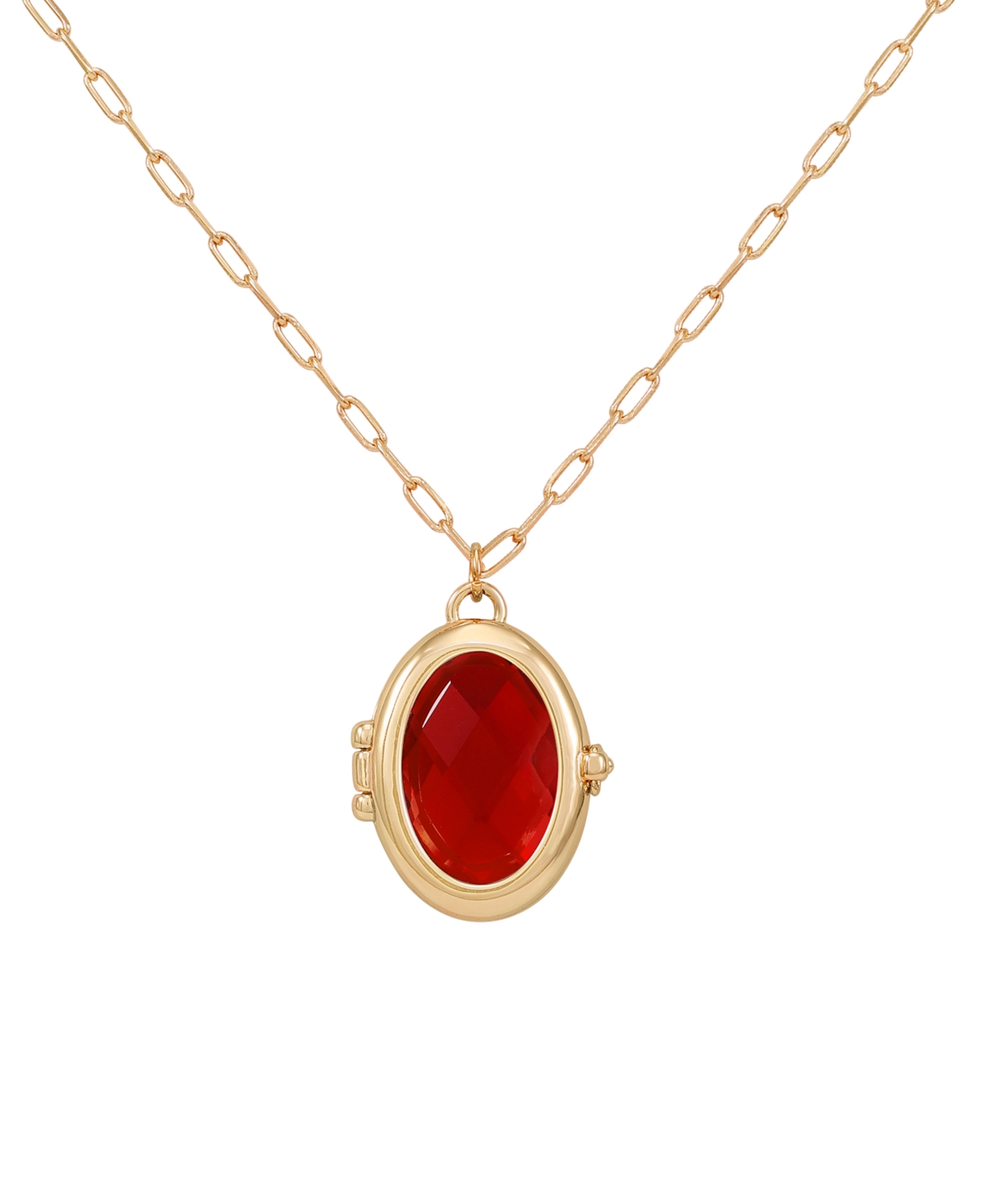 Guess Gold-tone Removable Stone Oval Locket Pendant Necklace, 18" + 3" Extender In Garnet