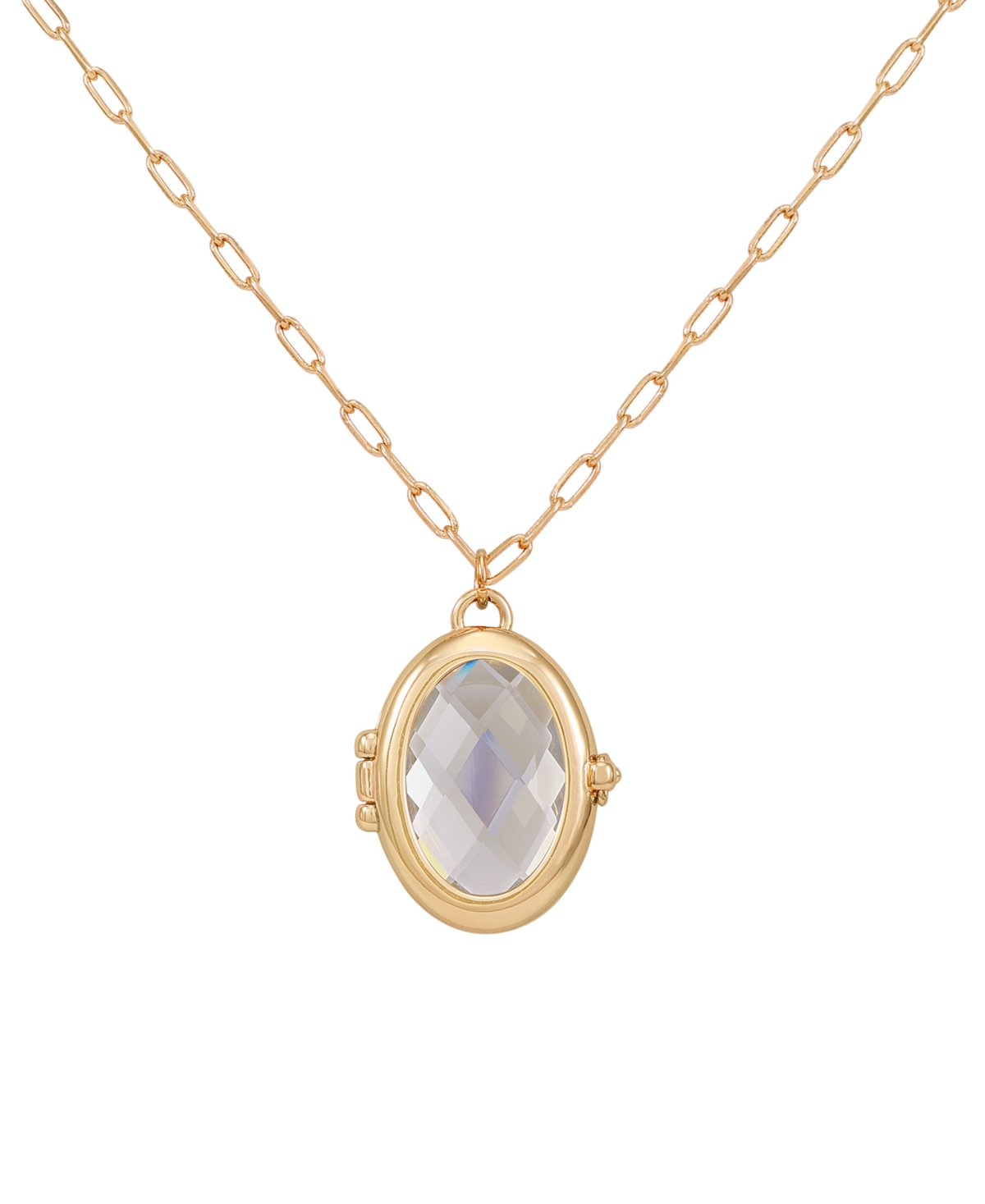 Guess Gold-tone Removable Stone Oval Locket Pendant Necklace, 18" + 3" Extender In Whtopal