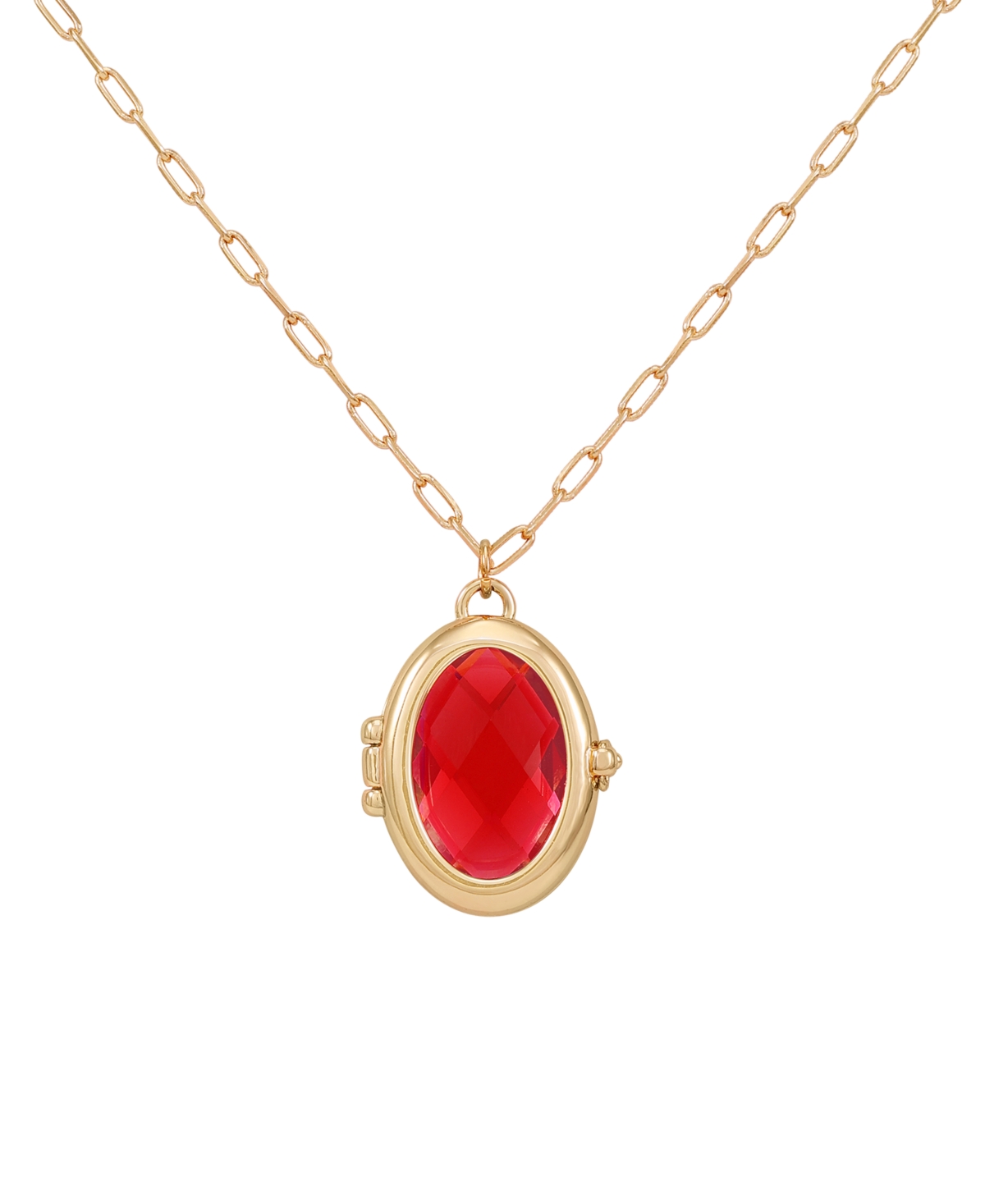 Guess Gold-tone Removable Stone Oval Locket Pendant Necklace, 18" + 3" Extender In Ruby