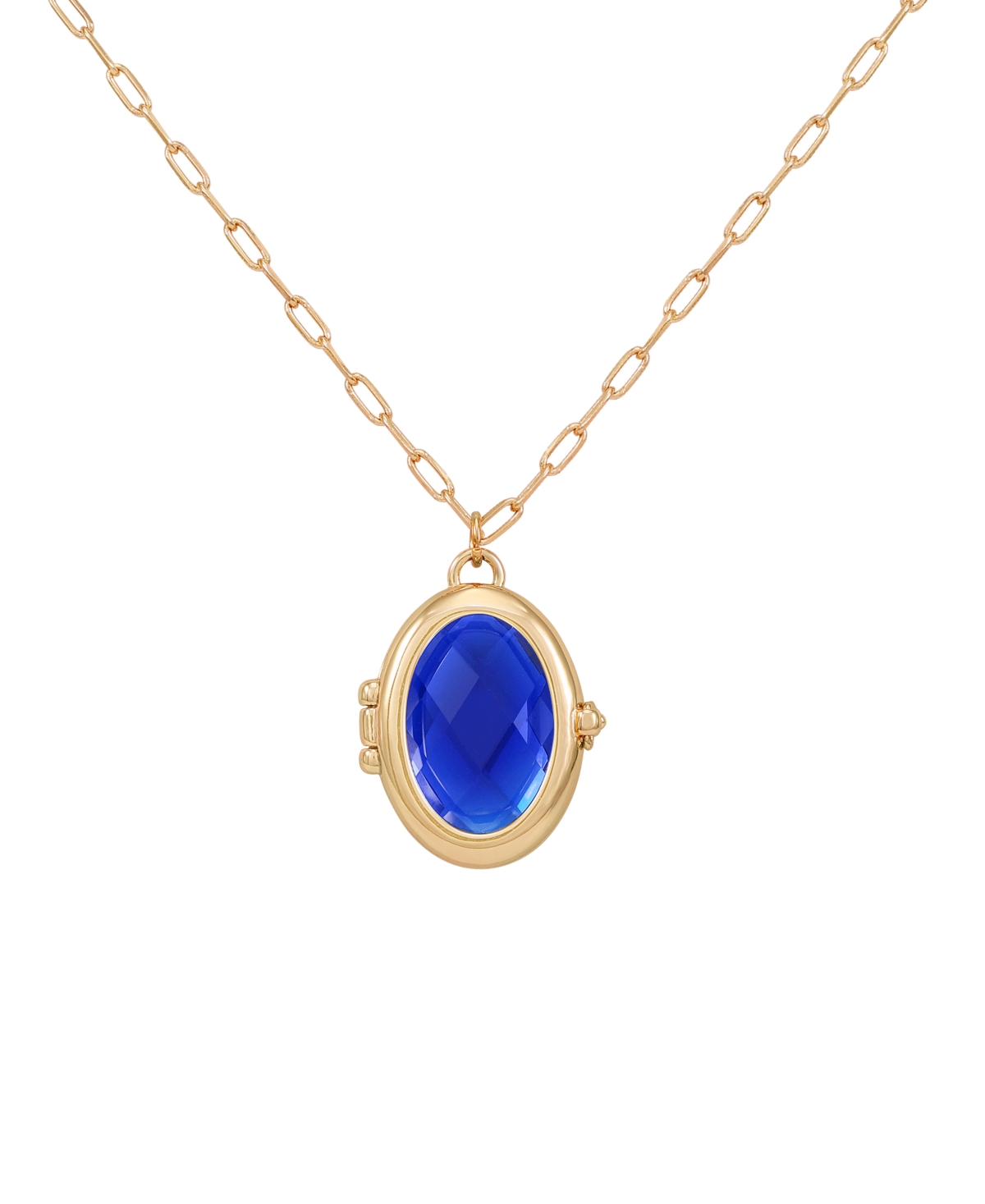Guess Gold-tone Removable Stone Oval Locket Pendant Necklace, 18" + 3" Extender In Sapphire