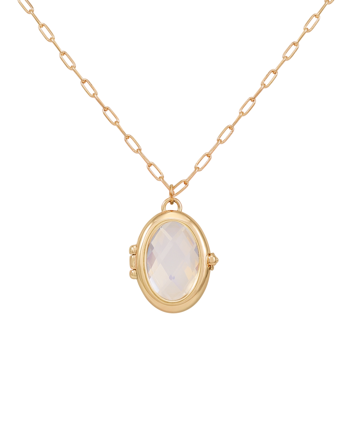Shop Guess Gold-tone Removable Stone Oval Locket Pendant Necklace, 18" + 3" Extender In Whtopal