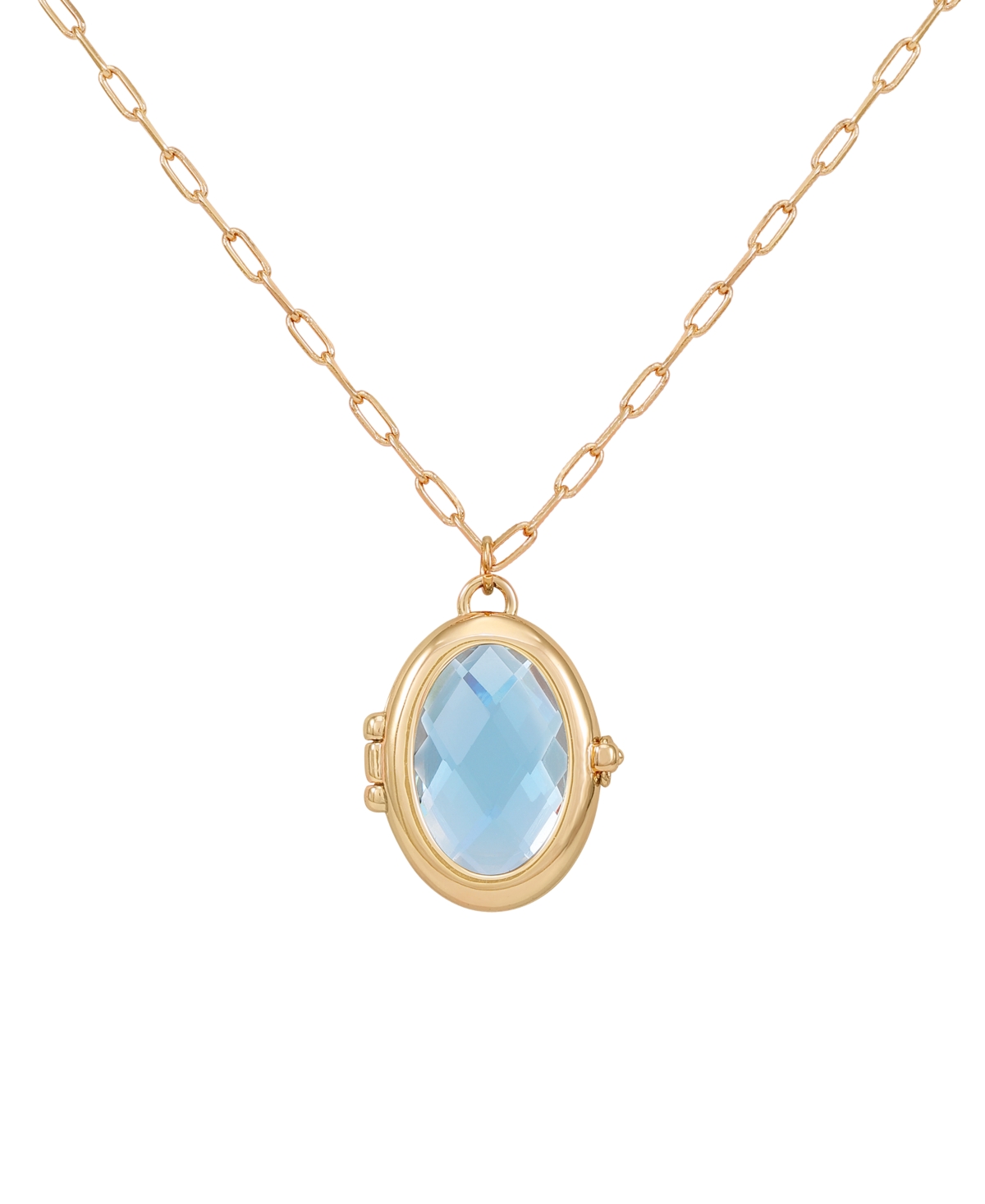 Guess Gold-tone Removable Stone Oval Locket Pendant Necklace, 18" + 3" Extender In Aqua