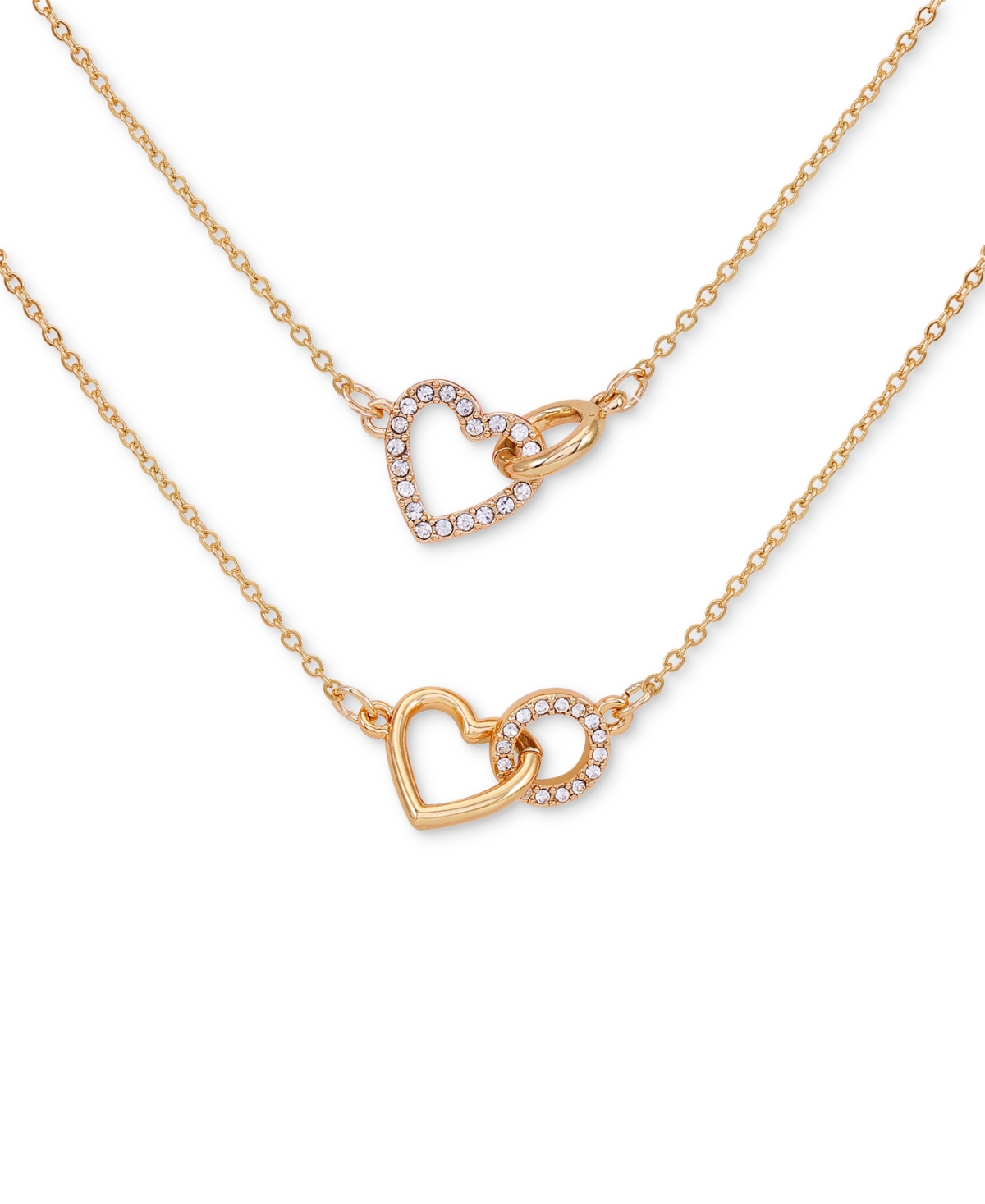 Guess Gold-tone 2-pc. Set Pave Interlocking Heart & Circle Pendant Necklaces, 16" + 2" Extender In Pink