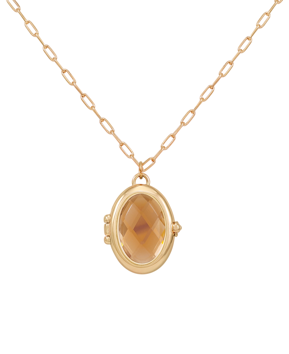 Guess Gold-tone Removable Stone Oval Locket Pendant Necklace, 18" + 3" Extender In Topaz
