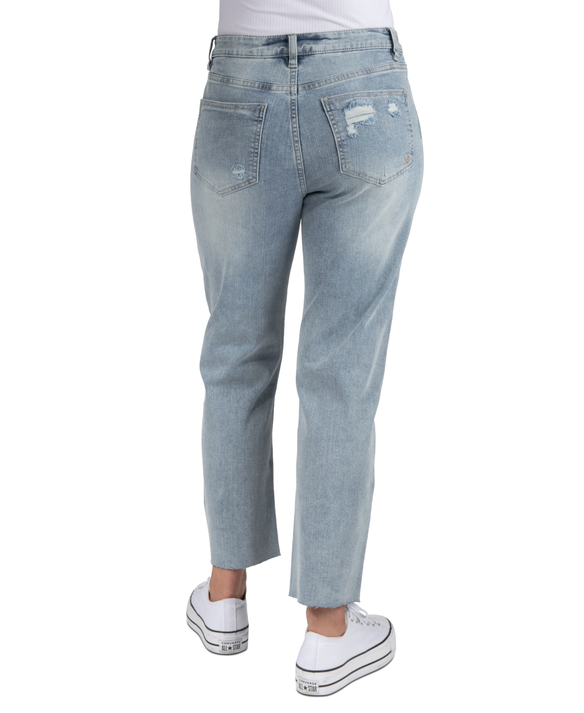 Shop Indigo Rein Juniors' High-rise Straight-leg Raw-hem Jeans In Med Blue
