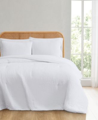 Textured Waffle 3 Piece Comforter Set, Full/Queen