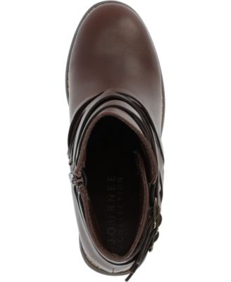 Women's Strap Round Toe Stacked Heel Dress Booties