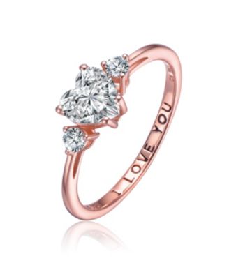 Genevive Sterling Silver with 18K Rose Gold Plated Heart and Round Clear  Cubic Zirconias Three-Stone I Love You Ring - Macy's