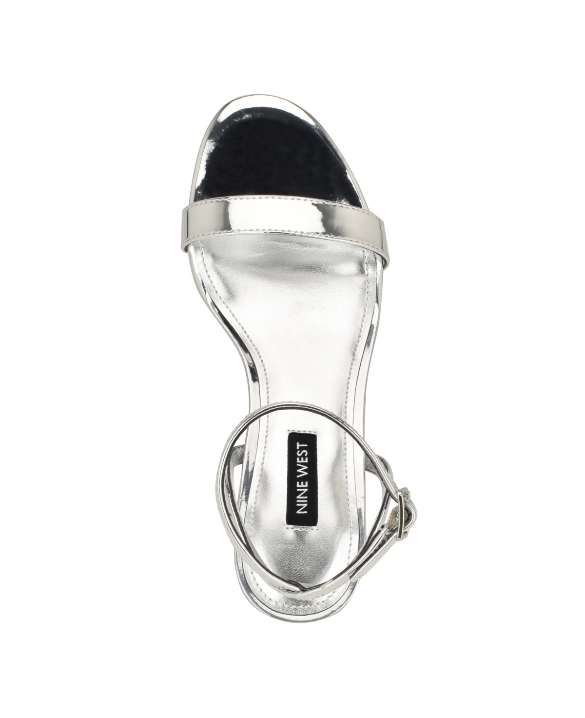 Nine West Women's Allora Block Heel Almond Toe Dress Sandals - Silver Mirror Metallic- Manmade