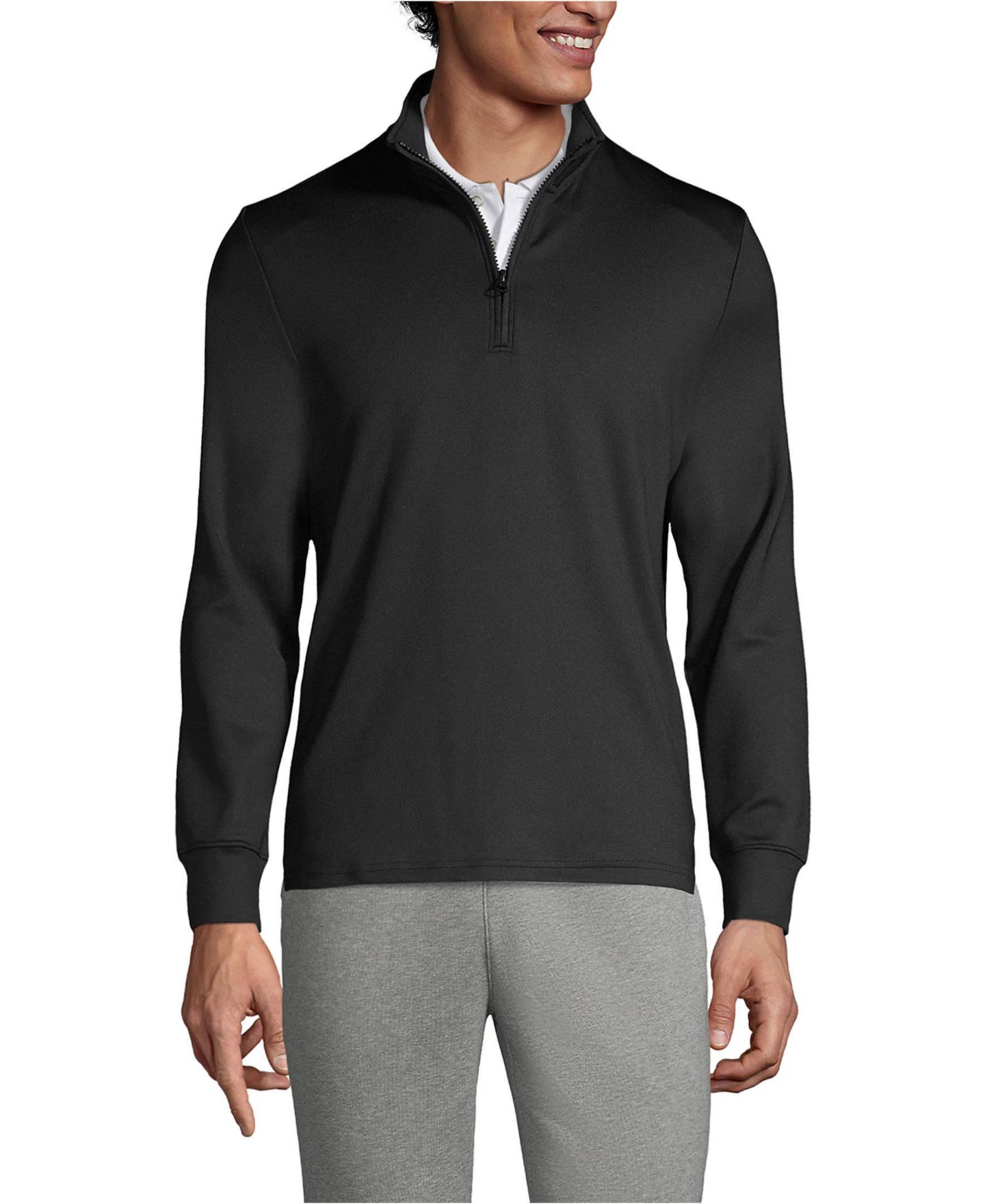 Мужской свитер Lands' End School Uniform Quarter Zip Pullover T-Shirts, цвет: Чёрный — фото 1