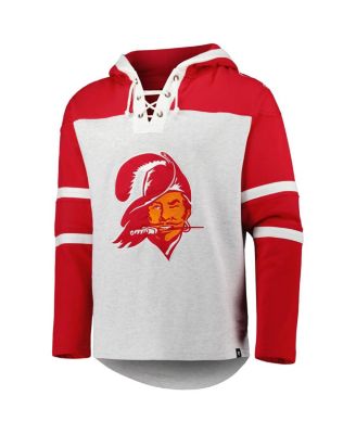 Men's Tampa Bay Buccaneers Heather Gray Historic Logo Gridiron Lace-Up Pullover Hoodie